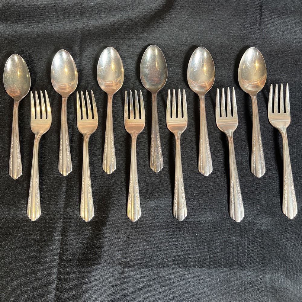 12-Piece‎ Vintage Marathon 1941 Thalia Silverplate Salad Forks & Teaspoons